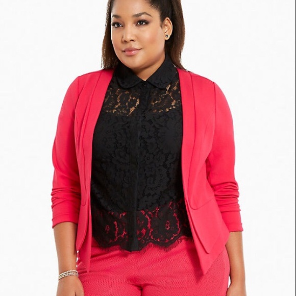 Torrid Pink Ponte Cutaway Blazer - Picture 2 of 6